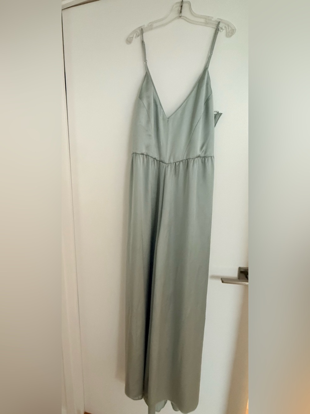 Zara Sage Green V-Neck Satin Jumpsuit